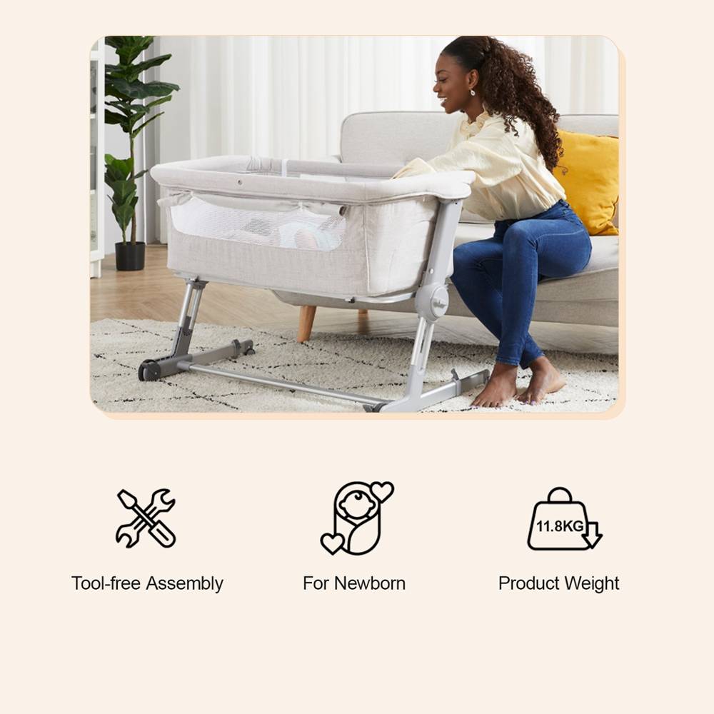 Hug Me Plus 3-in-1 Bedside Bassinet with Mosquito Net - Shadow Grey