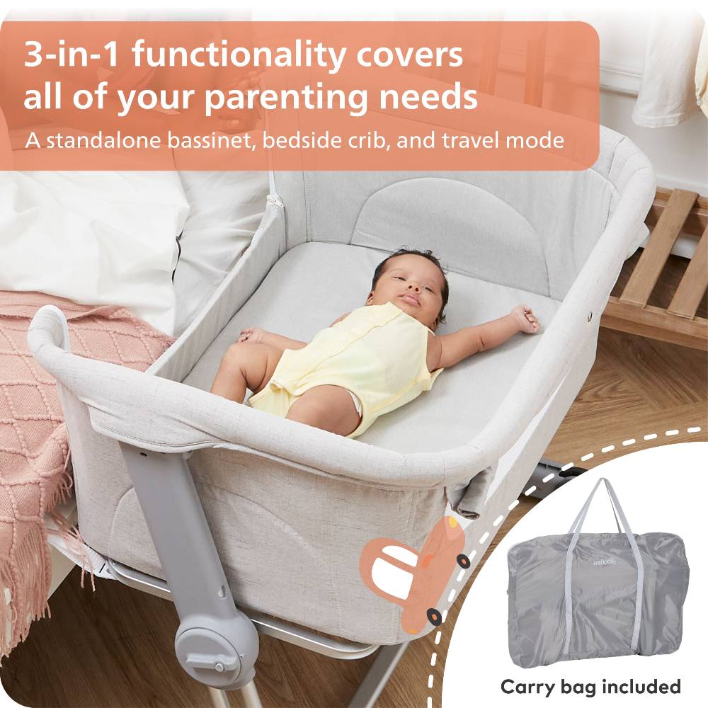 Hug Me Plus 3-in-1 Bedside Bassinet with Mosquito Net - Shadow Grey