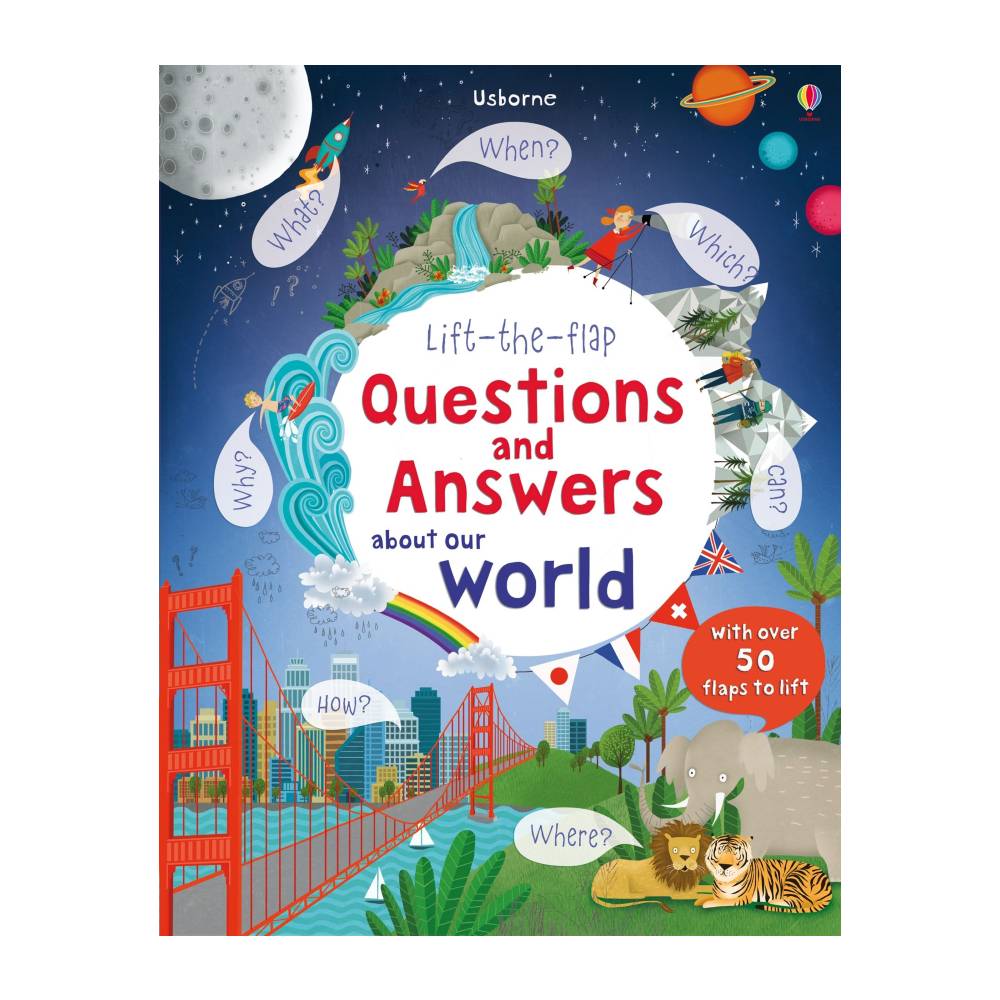 Lift-the-flap Book - Questions and Answers about our World on a white background. 