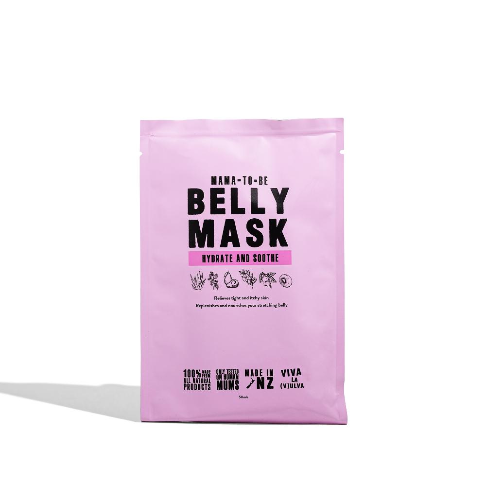 Viva La Vulva belly mask against white background.