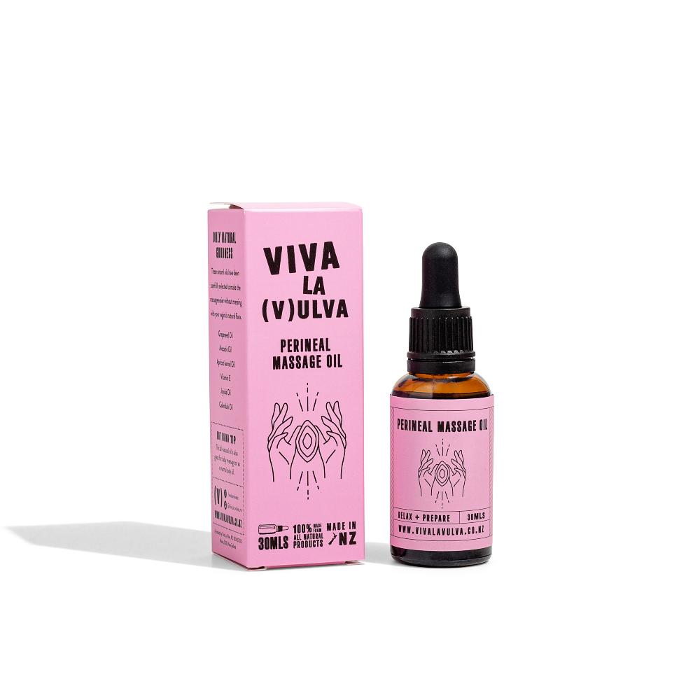 Viva La Vulva massage oil against white background.
