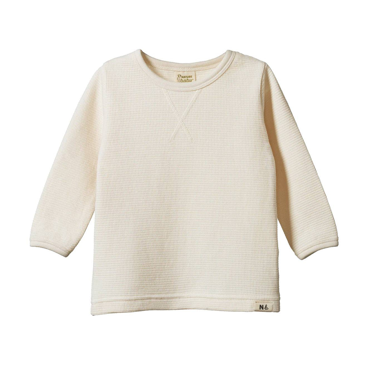 Cream waffle textured long-sleeve shirt on a white background