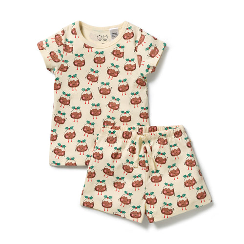 Rib Short Sleeve Pyjamas - Little Pudin on a white background. 