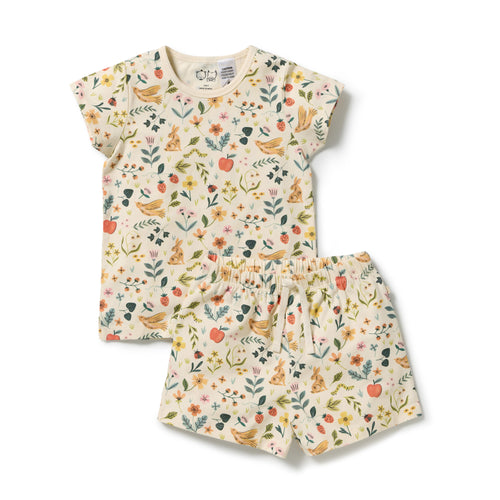 Short Sleeve Pyjamas - Summer Garden on a white background. 