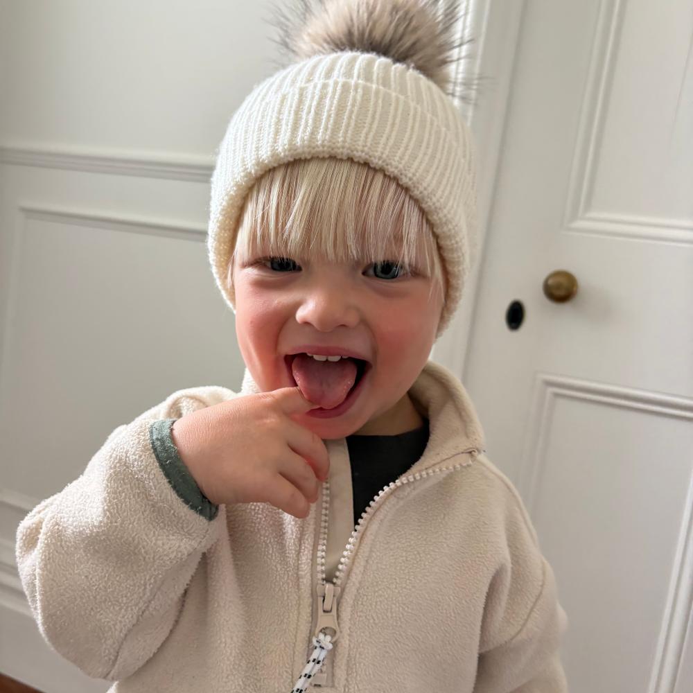 Merino Knit Pompom Beanie - Natural