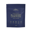 Blue electrolyte pouch against white background.