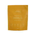 Yellow electrolyte drink pouch against white background.