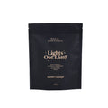 Navy latte drink pouch against white background.