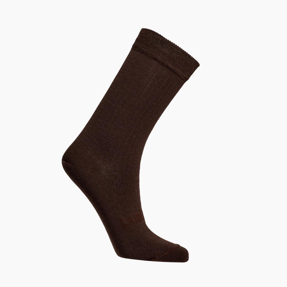 Brown merino crew socks on a white background
