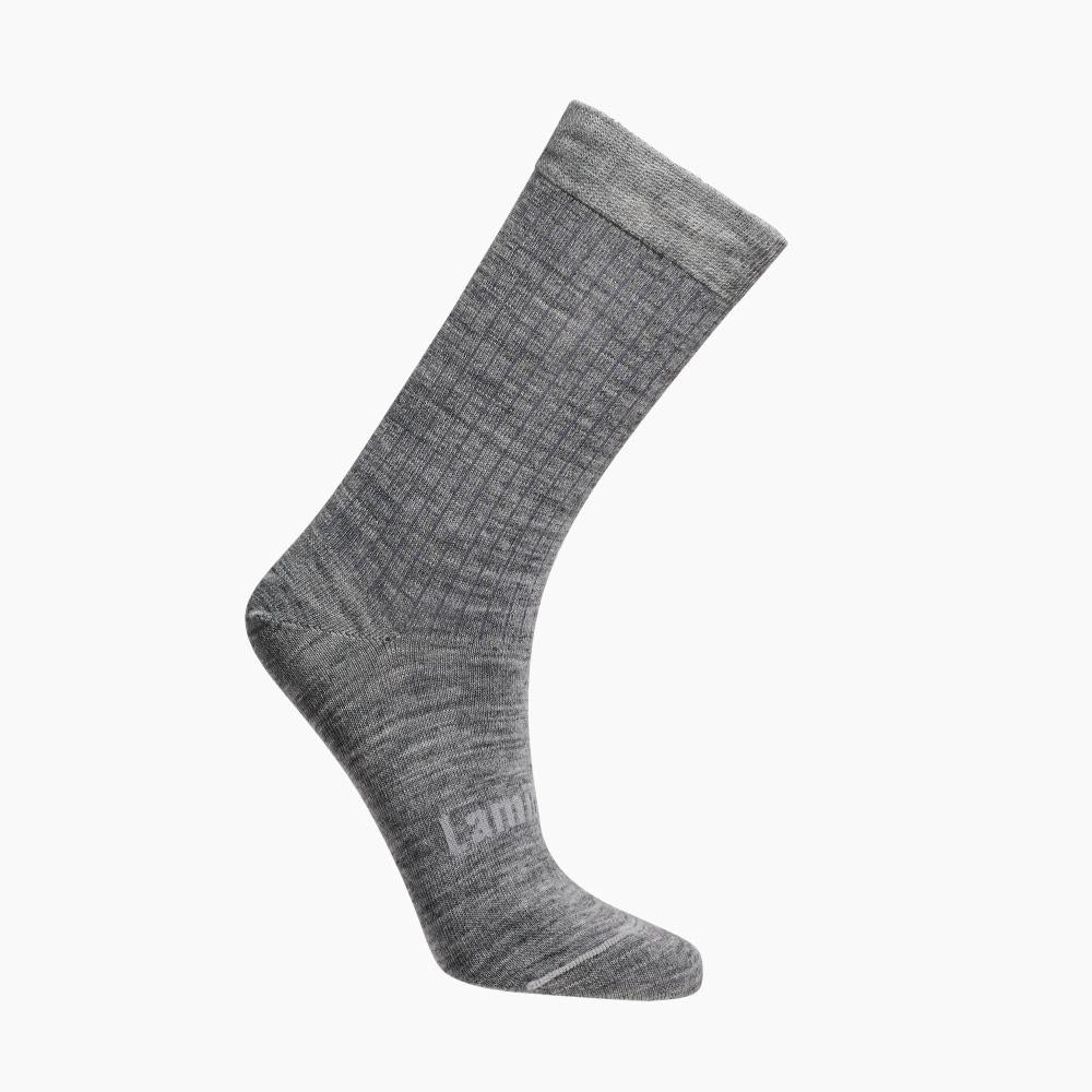 Grey rib Crew Merino Socks on a white background