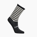 grey white stripe crew socks on a white background