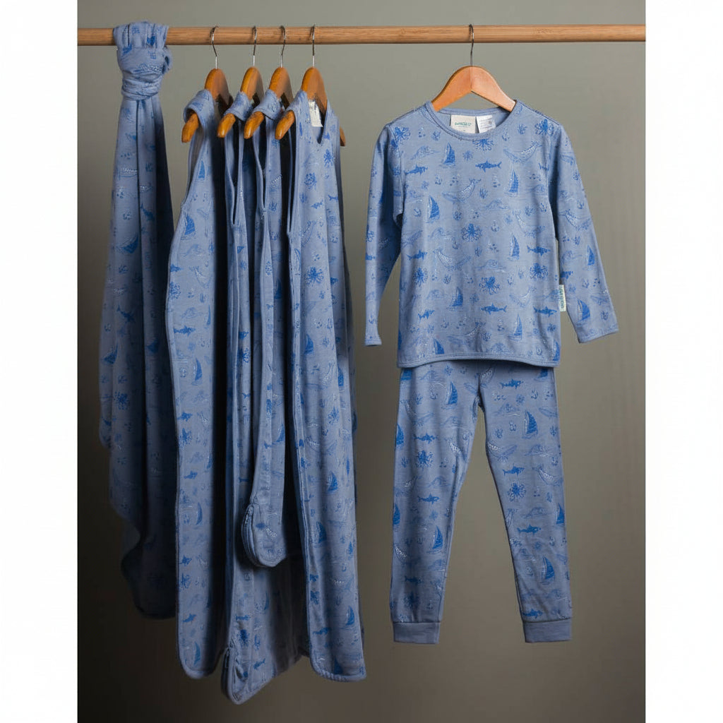 Merino Cotton Swaddle Blanket - Glacier Sail Away