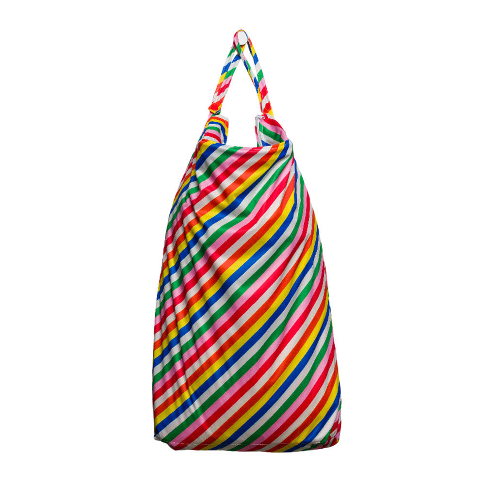 Colorful striped large nestling wet bag on a white background