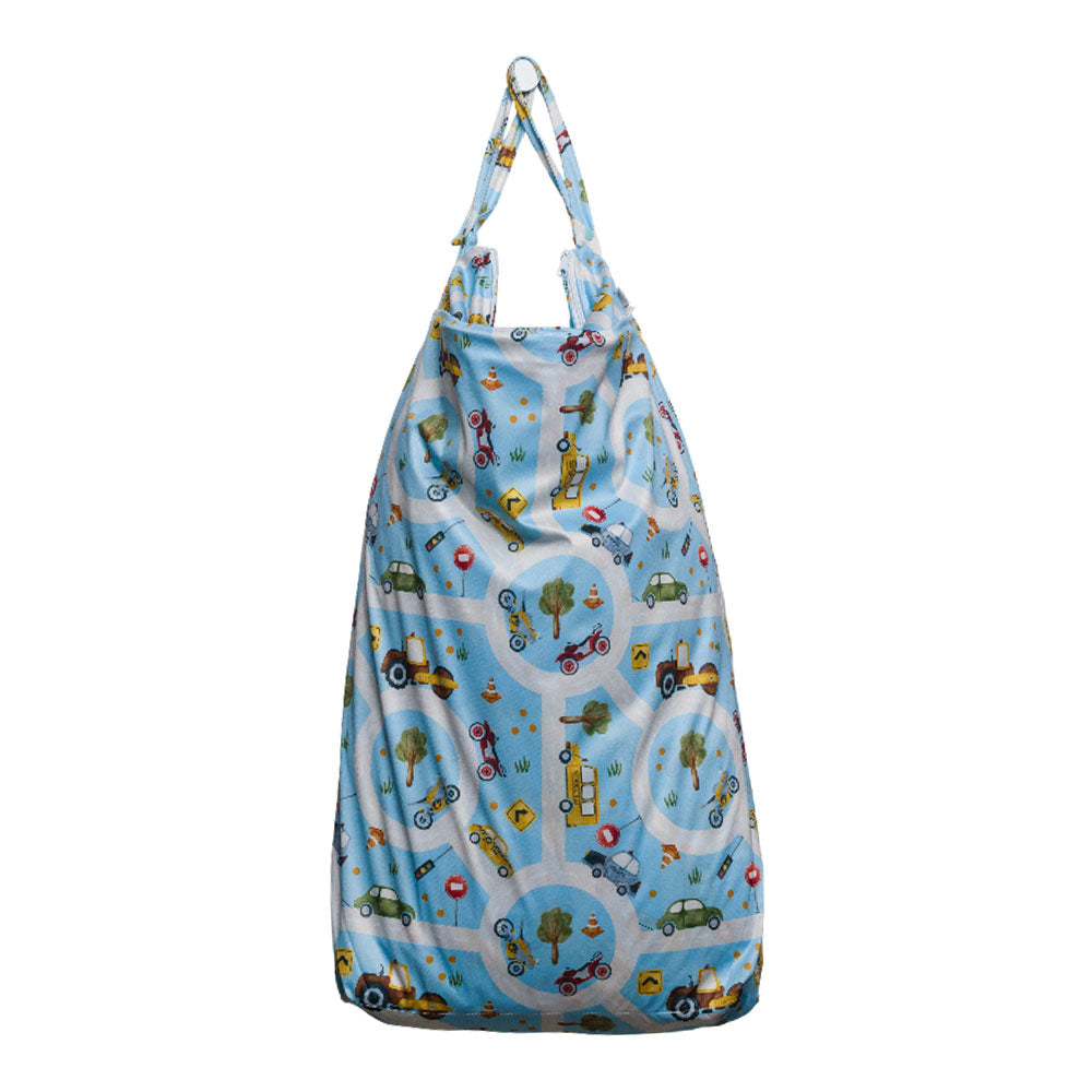 Children's large wet bag with road and vehicle pattern on a white background