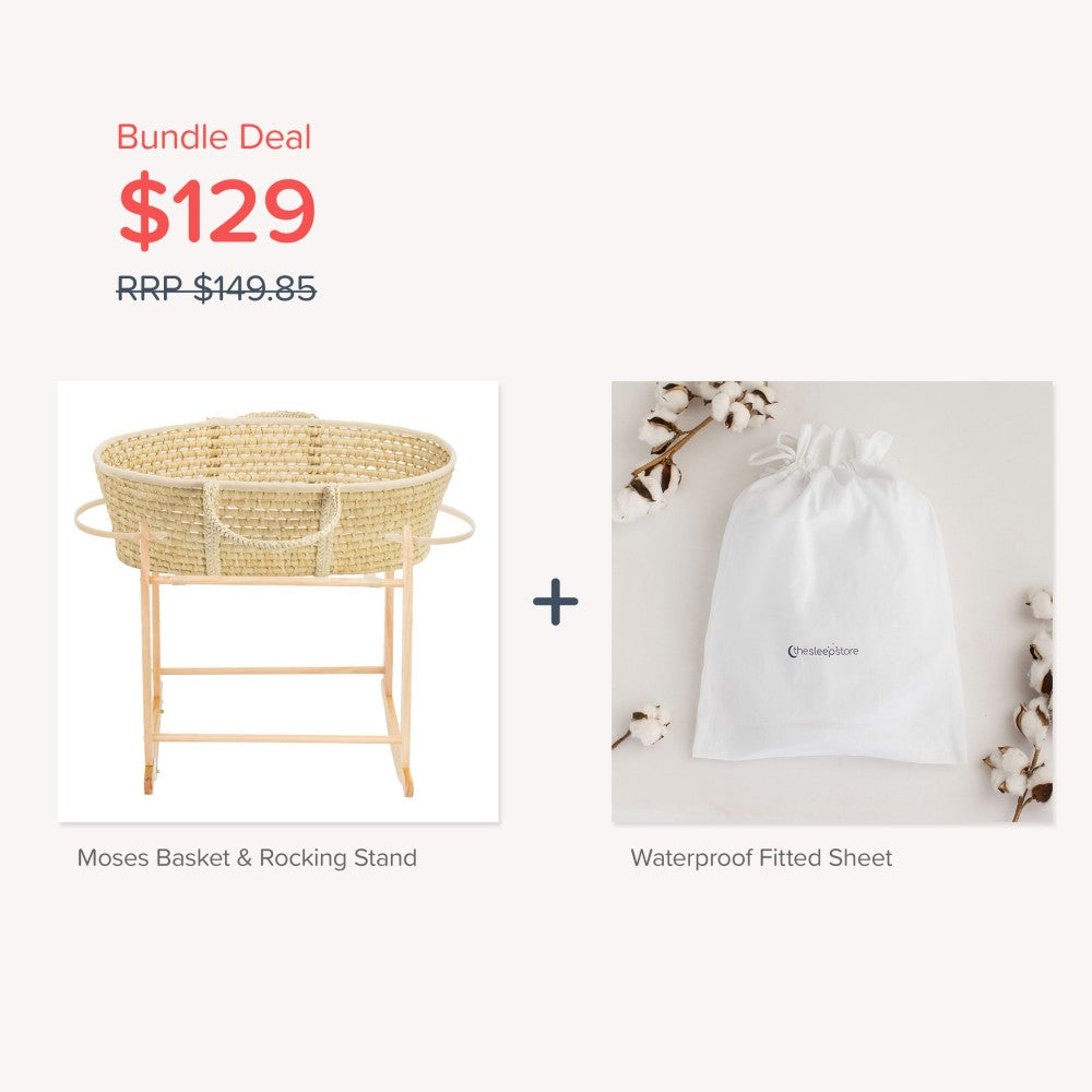 Bundle Deal Tile - Moses Basket, Rocking Stand and Waterproof Protector Sheet. 
