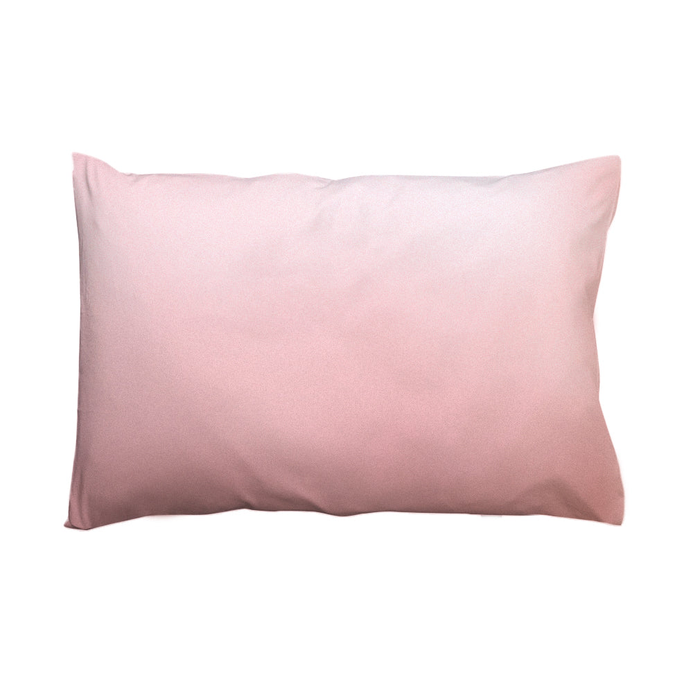 A dusty pink silk pillowcase shown flat against a solid white background.