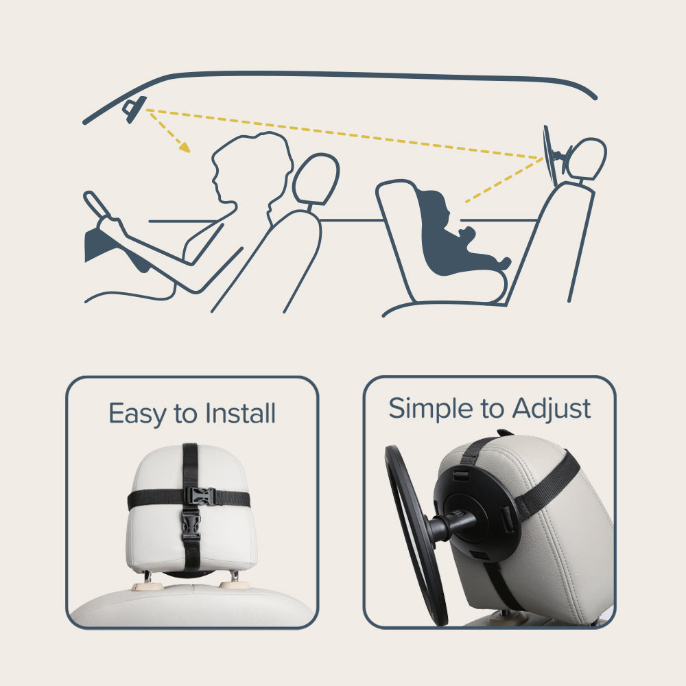 Illustration of a car seat with installation and adjustment features on a light background