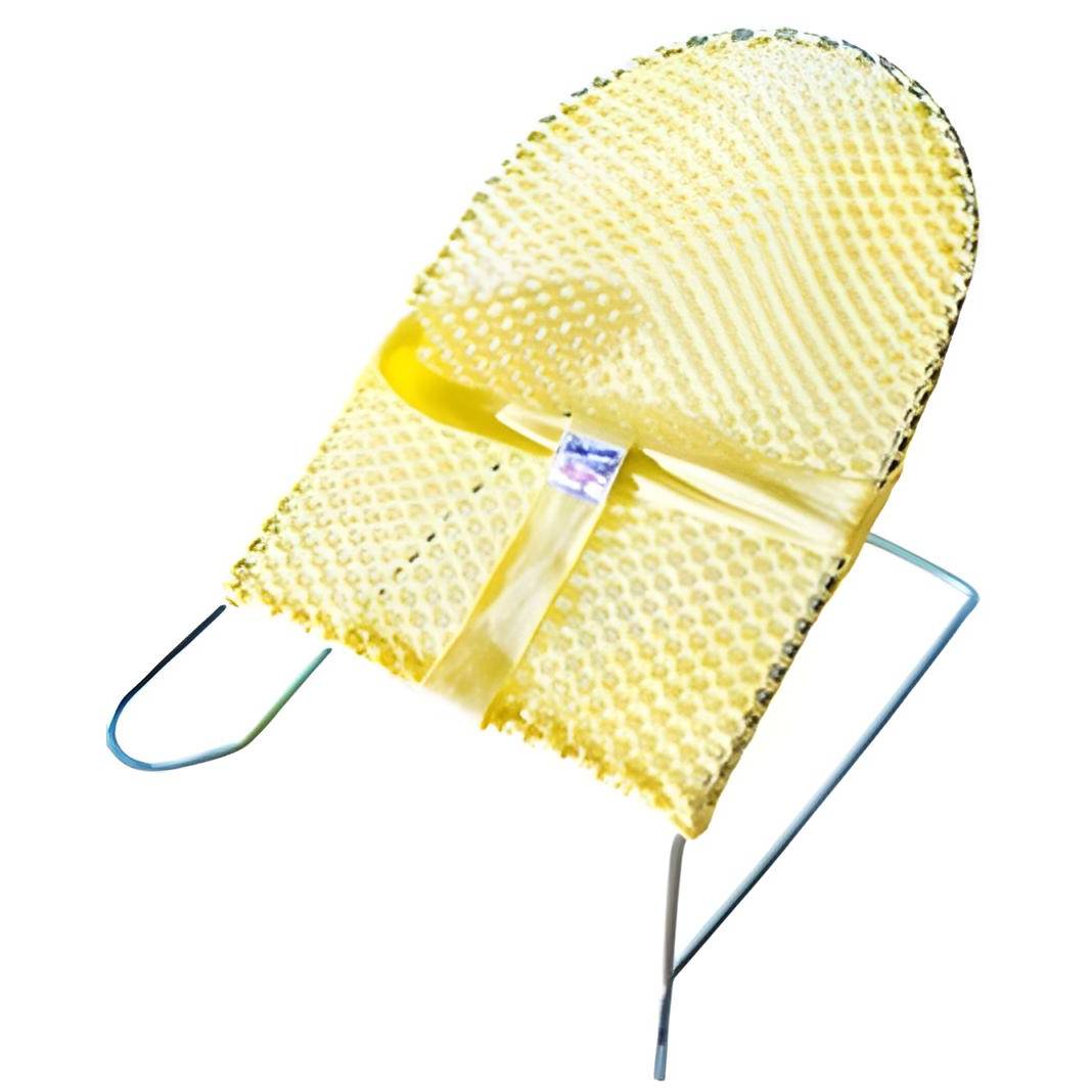 Baby bouncer with yellow cover on white backrgound