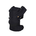 A black baby carrier on a white background. 