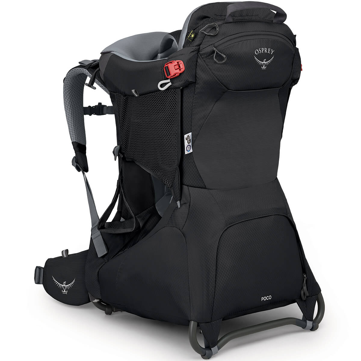 Black Osprey hiking backpack on a white background