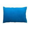 A bright blue silk rectangular pillow or cushion shown against a plain white background.