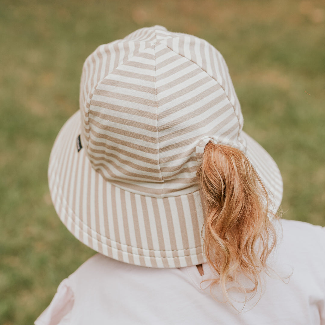 Ponytail Bucket Sun Hat - Natural Stripe