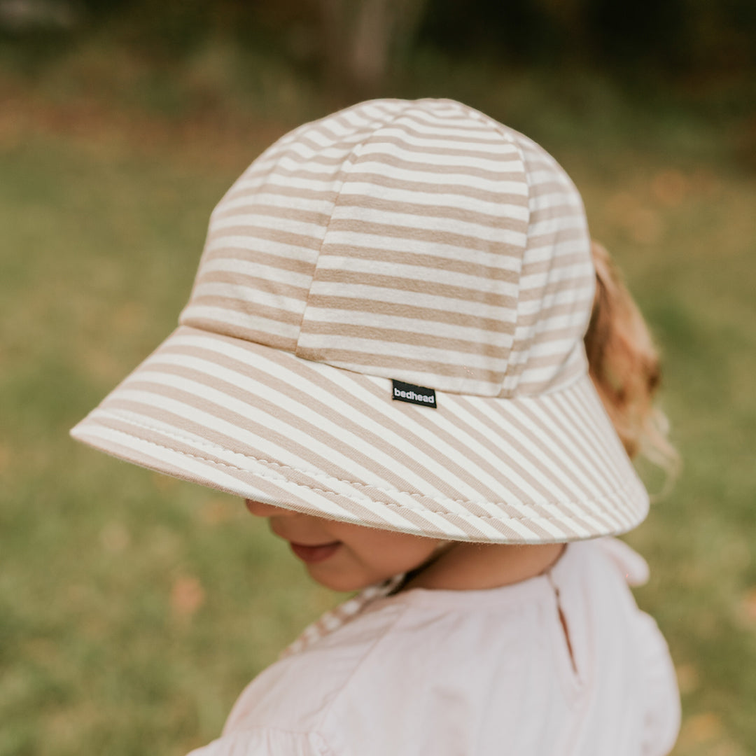 Ponytail Bucket Sun Hat - Natural Stripe