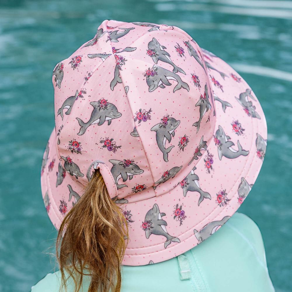 Swim Ponytail Bucket Sun Hat - Dolphin