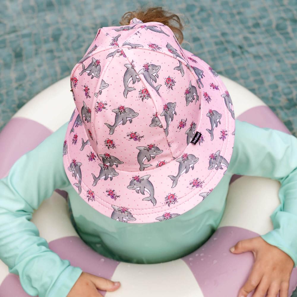 Swim Ponytail Bucket Sun Hat - Dolphin