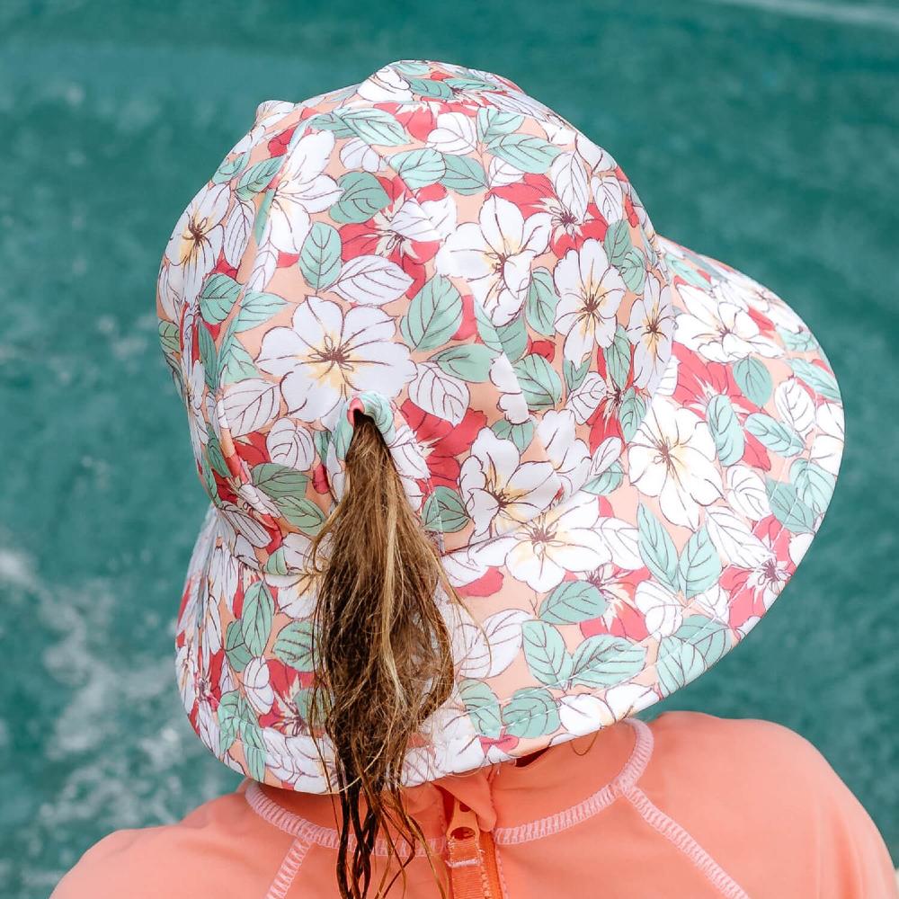 Swim Ponytail Bucket Sun Hat - Hibiscus