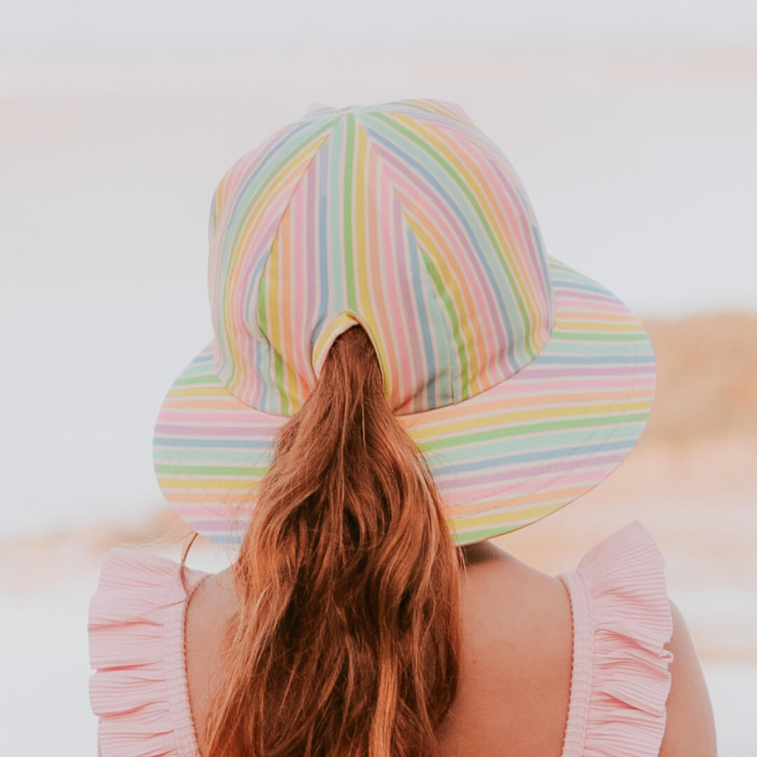 Swim Ponytail Bucket Sun Hat - Rainbow Stripe