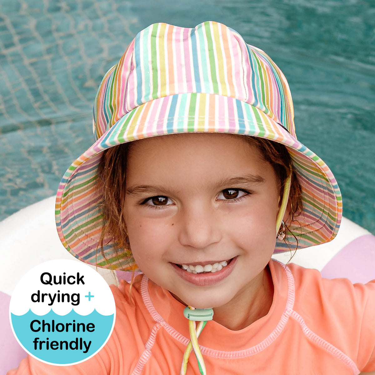 Swim Ponytail Bucket Sun Hat - Rainbow Stripe