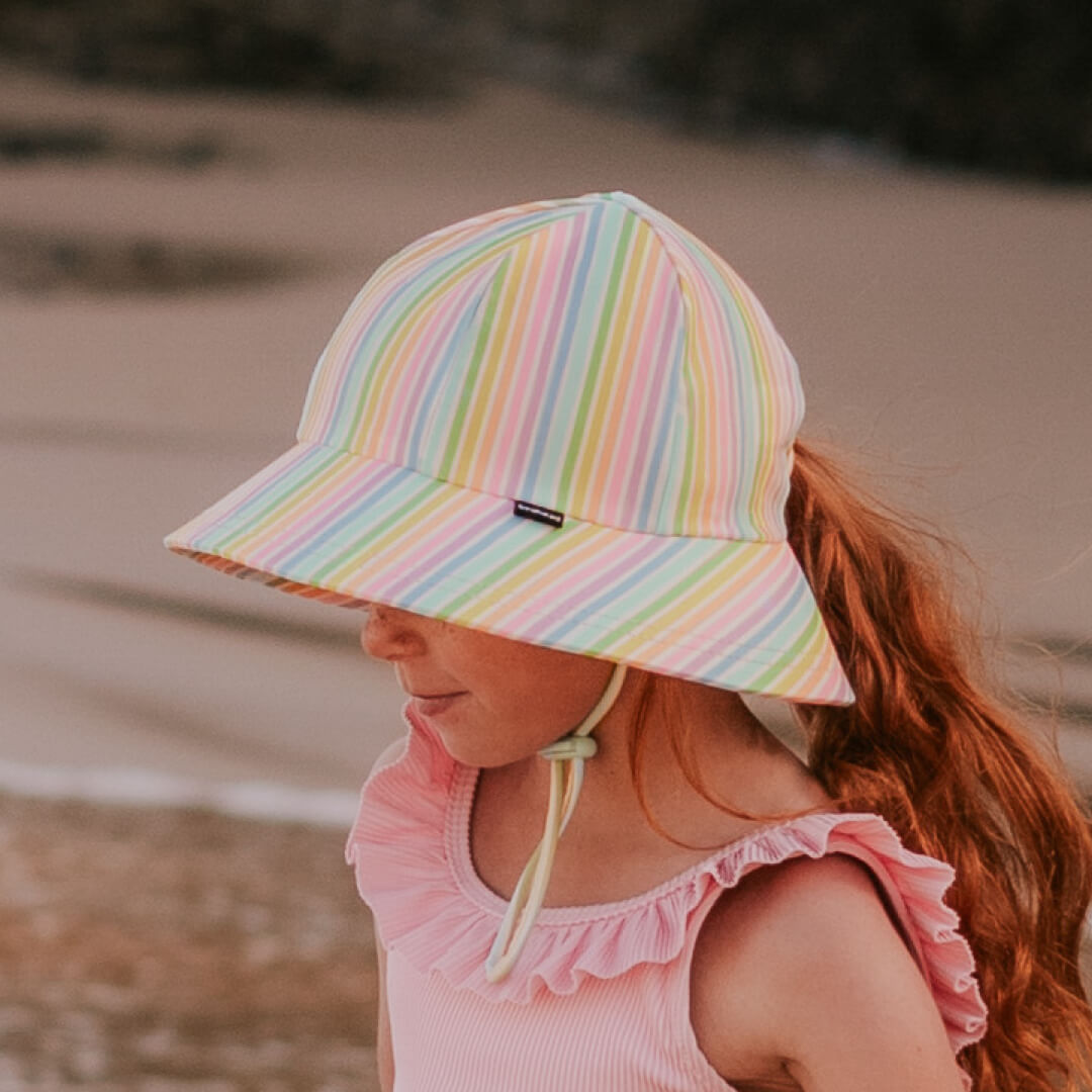 Swim Ponytail Bucket Sun Hat - Rainbow Stripe