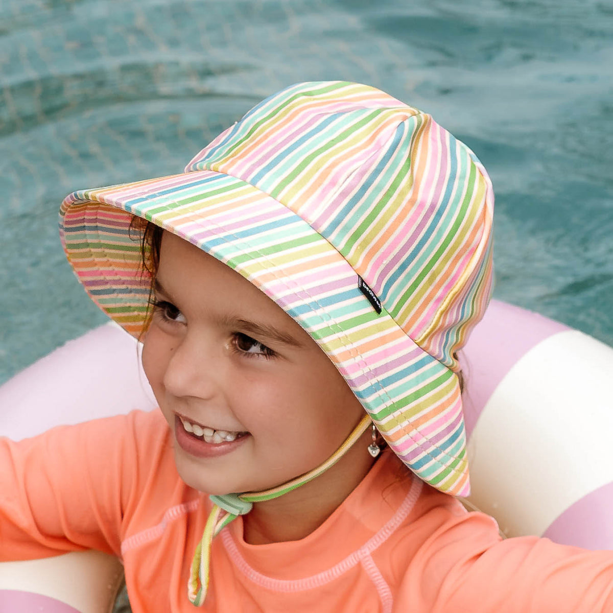 Swim Ponytail Bucket Sun Hat - Rainbow Stripe
