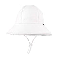 Ruffle Ponytail Bucket Sun Hat - White on a white background