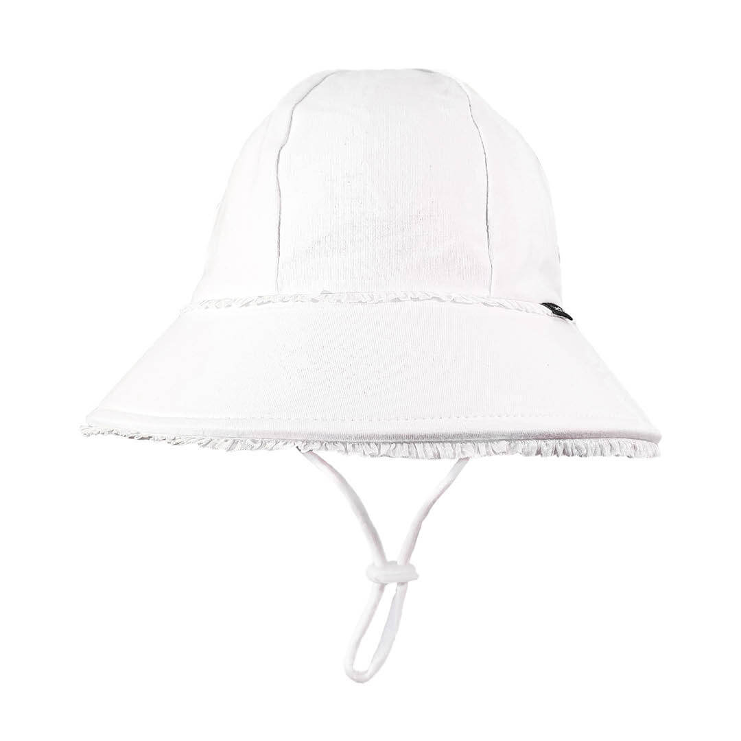 Ruffle Ponytail Bucket Sun Hat - White on a white background