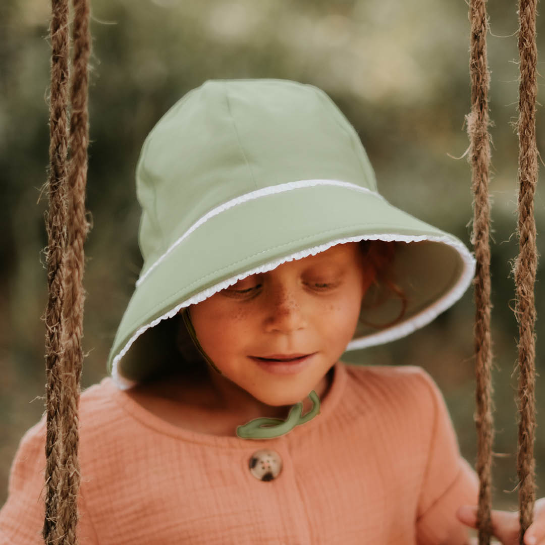 Ruffle Ponytail Bucket Sun Hat - Khaki