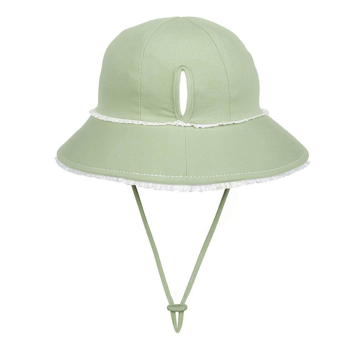 Ruffle Ponytail Bucket Sun Hat - Khaki