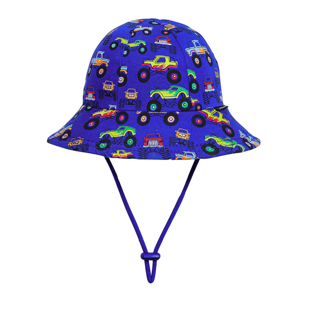 Toddler Bucket Sun Hat - Monstertruck on a white background