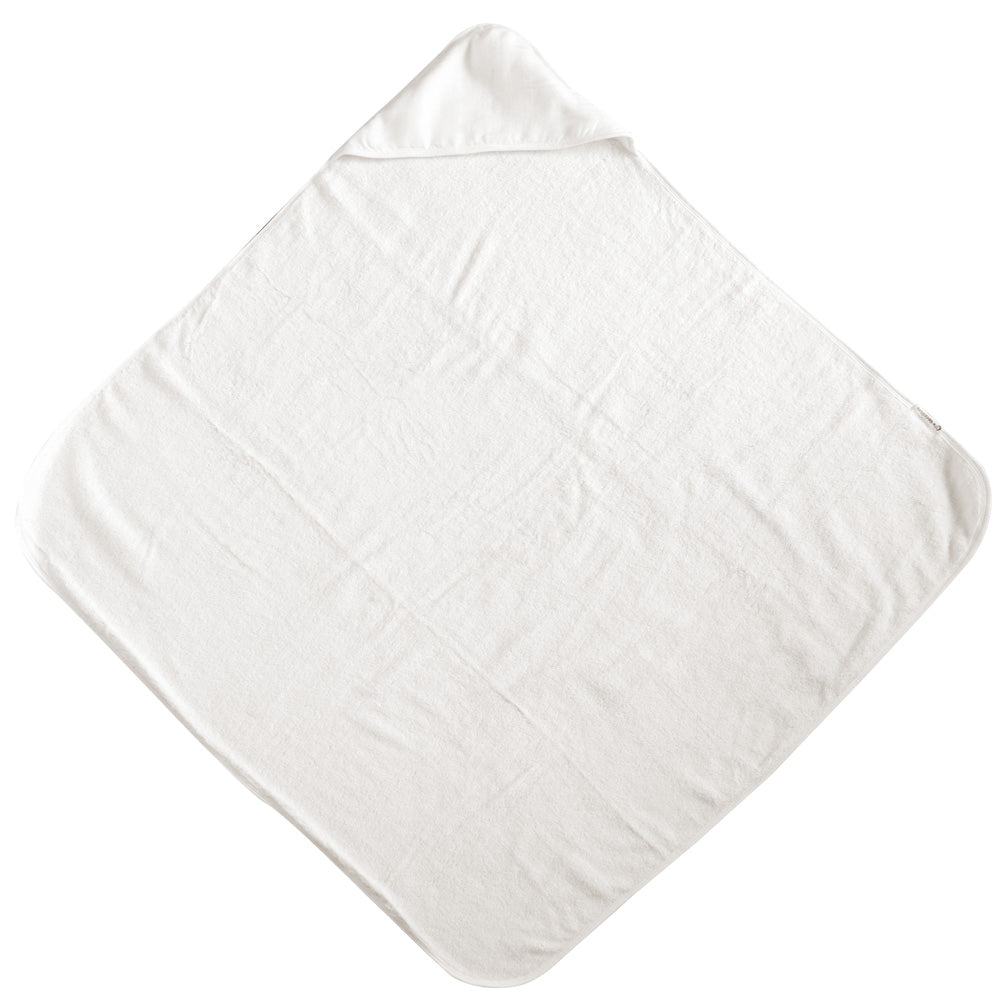White cotton terry hooded towel on a white background